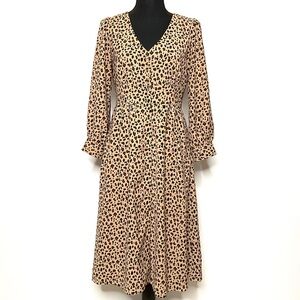 J Crew Womens Leopard Print Neutral Midi Dress SZ 2P Cottagecore Coquette